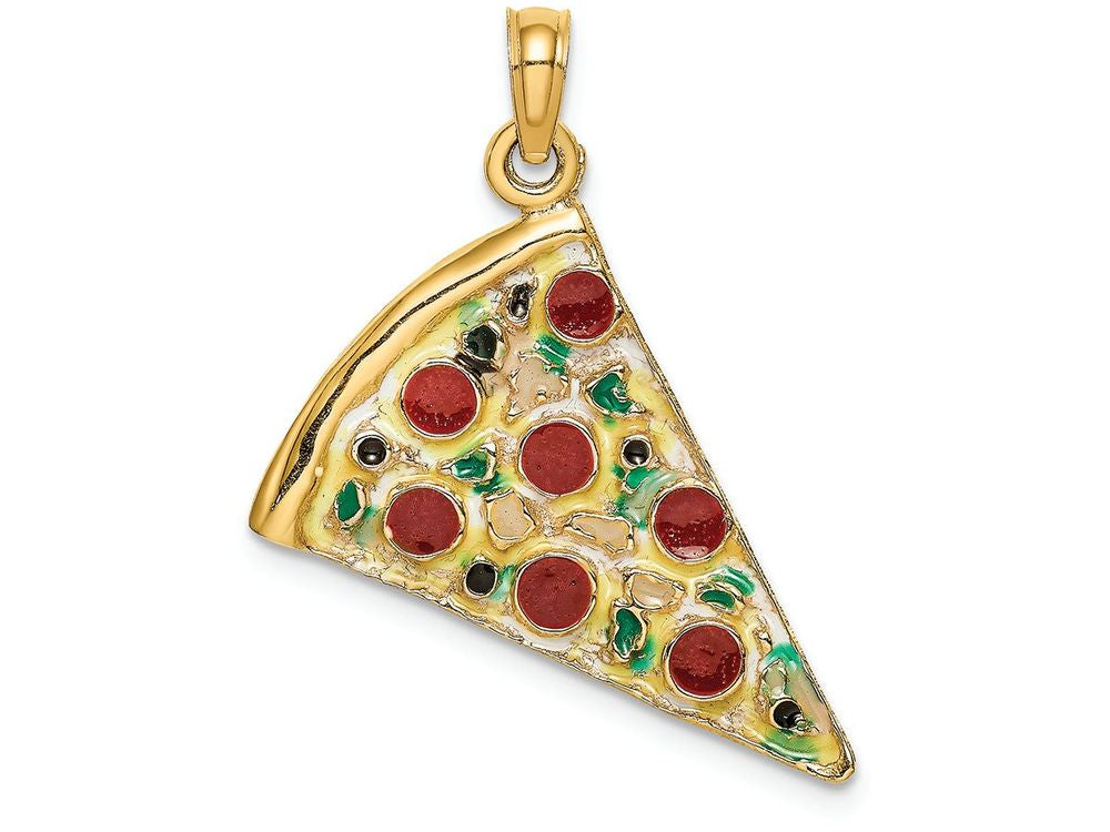 FJC Finejewelers 14k Yellow Gold Large Pepperoni Pizza Slice with Enamel Charm
