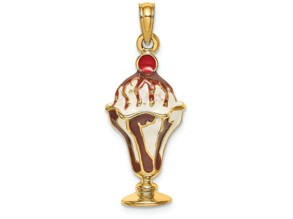 FJC Finejewelers 14k Yellow Gold Chocolate Ice Cream Sundae with Cherry Top Charm