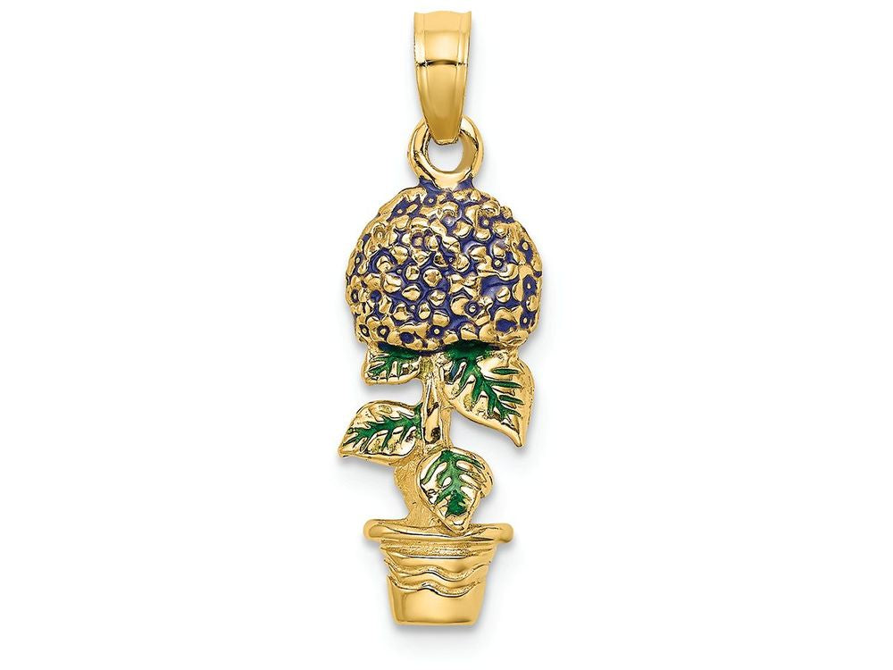 FJC Finejewelers 14k Yellow Gold 3d Lavender Hydrangea Flowers with Leaves In Pot Charm
