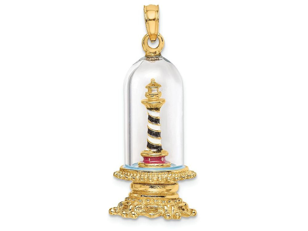FJC Finejewelers 14k Yellow Gold 3d Enamel Lighthouse In Glass Dome Charm