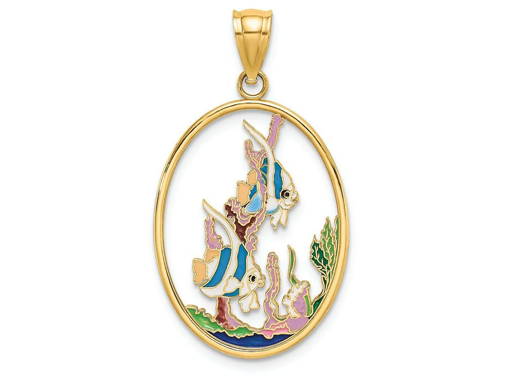 FJC Finejewelers 14k Yellow Gold Angelfish In Oval with Enamel Underwater Scene Charm