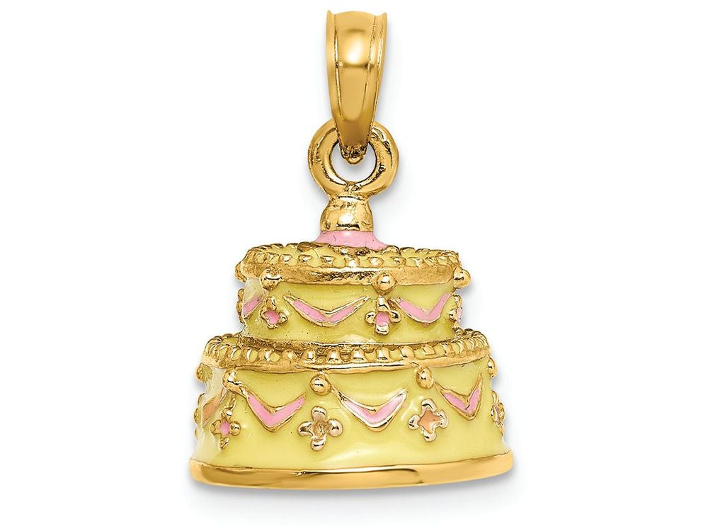 FJC Finejewelers 14k Yellow Gold 3d Happy Anniversary Cake with Yellow Frosting Charm
