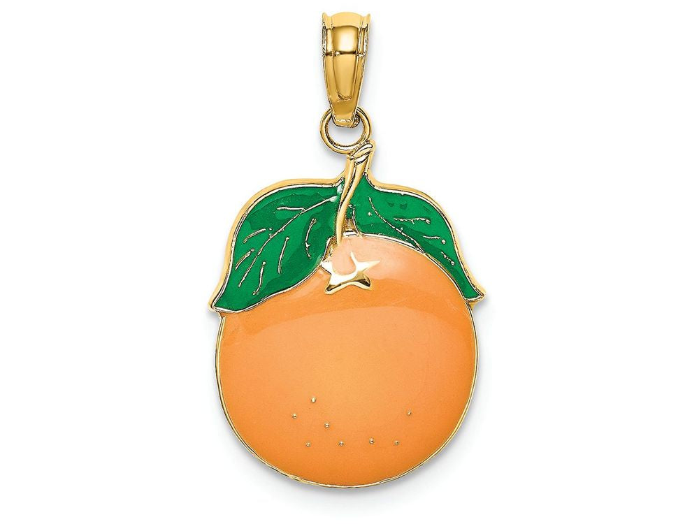 FJC Finejewelers 14k Yellow Gold Enamel Orange with Stem Leaf Charm