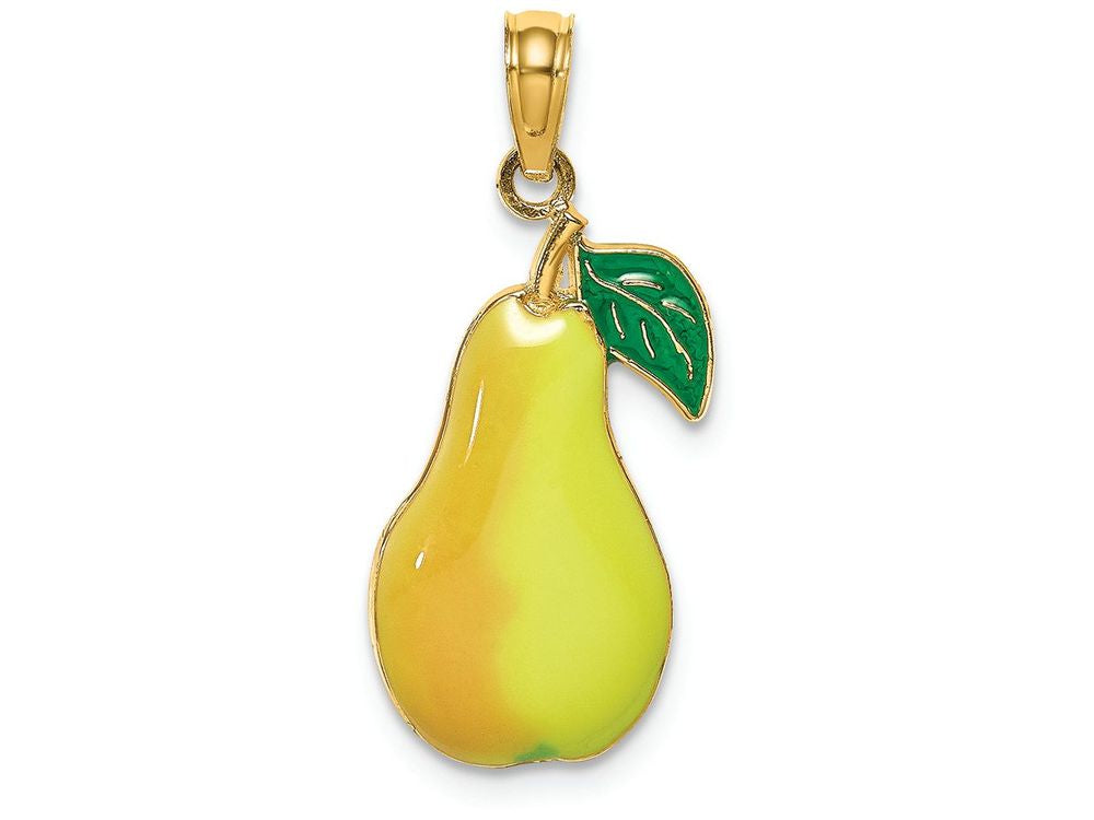 FJC Finejewelers 14k Yellow Gold Enamel Comice Pear with Stem Leaf (green Red) Charm
