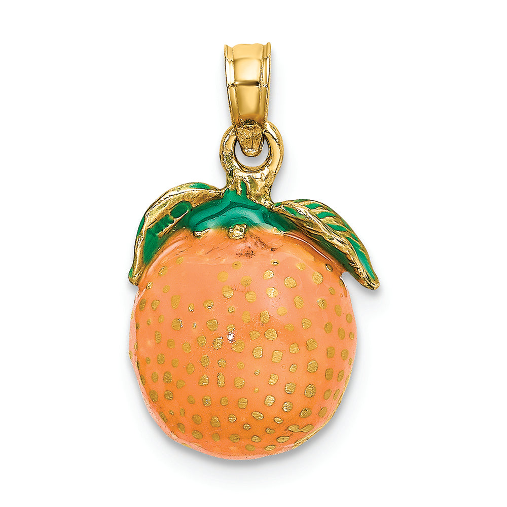 FJC Finejewelers 14k Yellow Gold 3d Enamel Orange with Stem Leaf Charm