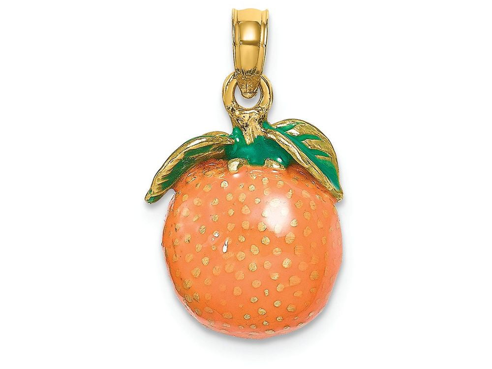 FJC Finejewelers 14k Yellow Gold 3d Enamel Orange with Stem Leaf Charm