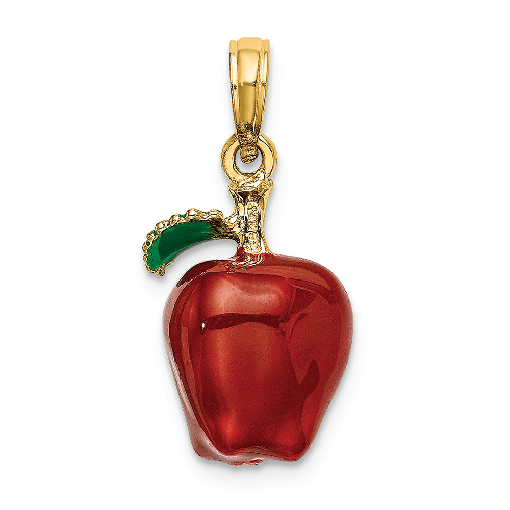 FJC Finejewelers 14k Yellow Gold 3d Enamel Red Delicious Apple with Stem Leaf Charm