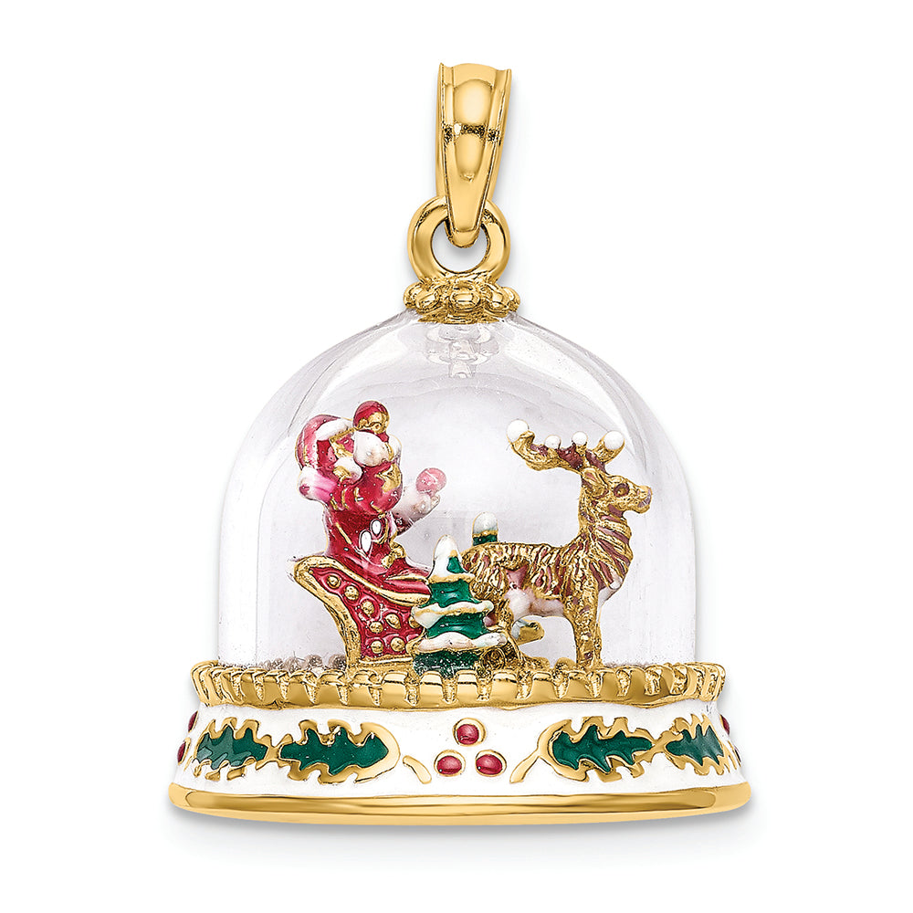 FJC Finejewelers 14k Yellow Gold 3D Christmas Snow Globe with Santa Sled Reindeer Charm