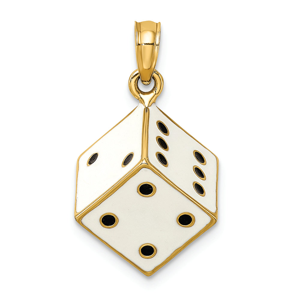 FJC Finejewelers 14k Yellow Gold 3d Enamel Dice - White with Black Dots Charm