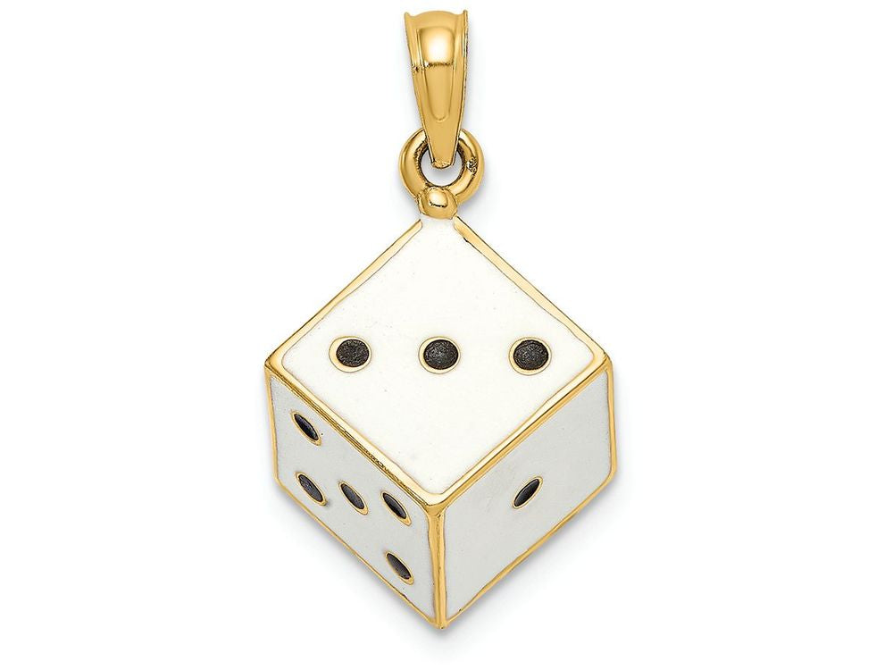FJC Finejewelers 14k Yellow Gold 3d Enamel Dice - White with Black Dots Charm