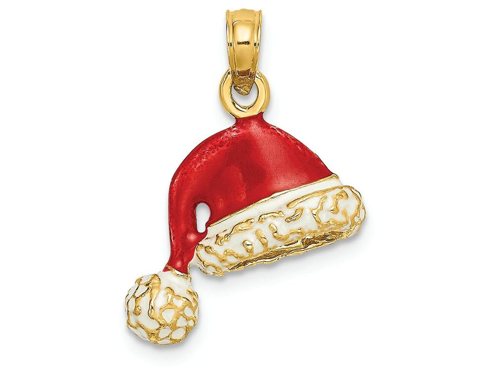 FJC Finejewelers 14k Yellow Gold 3d Santa Hat with Red White Enamel Charm