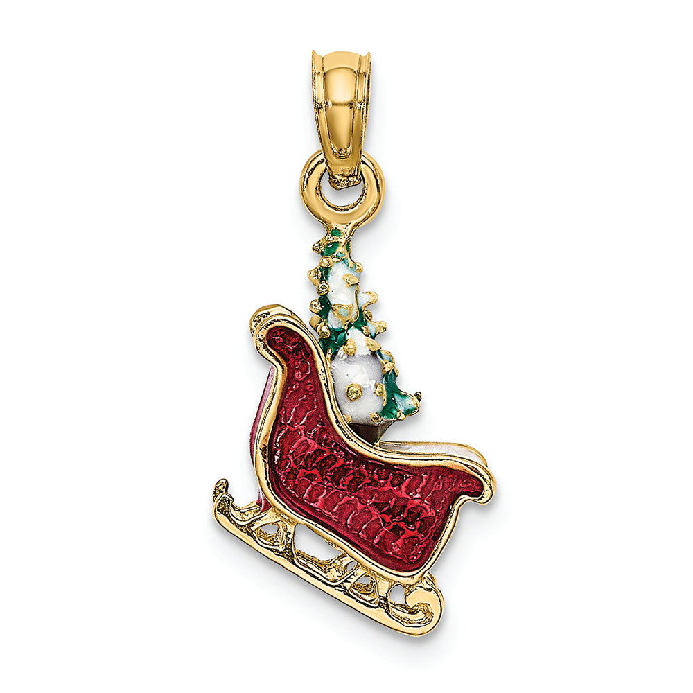 FJC Finejewelers 14k Yellow Gold 3d Sleigh with Christmas Tree Inside Enamel Charm