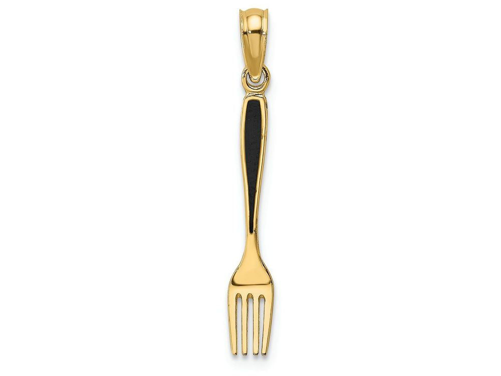 FJC Finejewelers 14k Yellow Gold 3d Table Fork with Black Enamel Charm