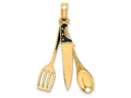 FJC Finejewelers 14k Yellow Gold 3d Enamel Butcher Knife Wooden Spoon Spatula Collection Charm