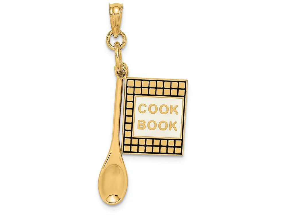 FJC Finejewelers 14k Yellow Gold 3d Cook Book with Black Enamel Wooden Spoon Charm