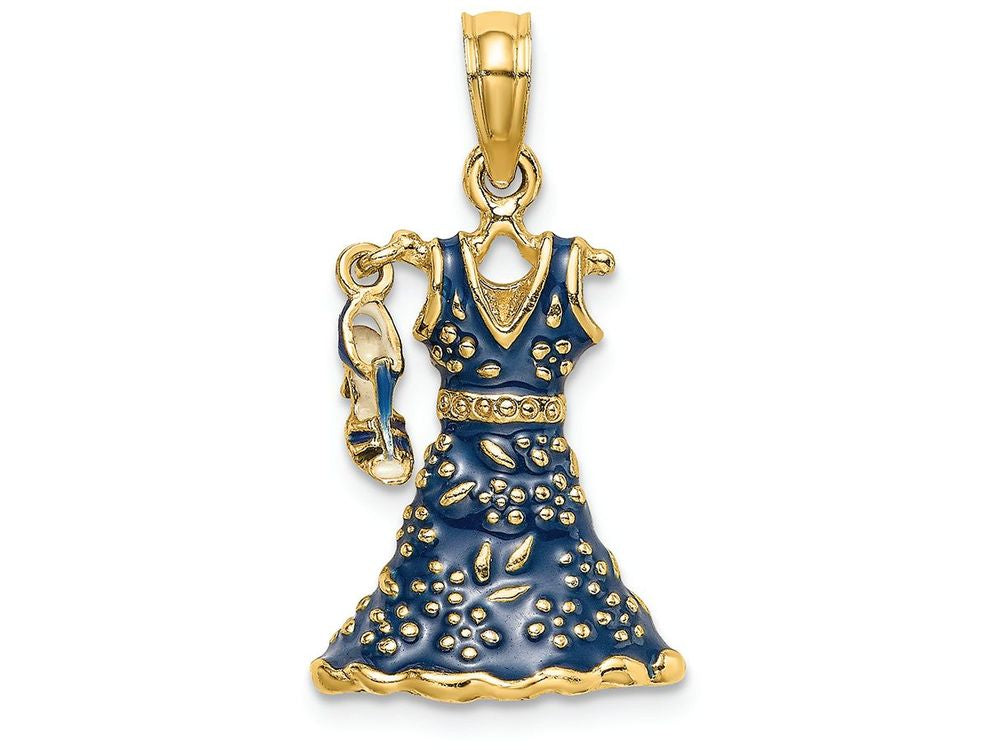 FJC Finejewelers 14k Yellow Gold 3d Blue Floral Dress with Open Toe Shoemoveable Charm