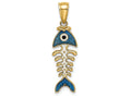 FJC Finejewelers 14k Yellow Gold 3d Fishbone with Blue Enamel Charm