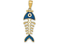 FJC Finejewelers 14k Yellow Gold 3d Fishbone with Blue Enamel Charm