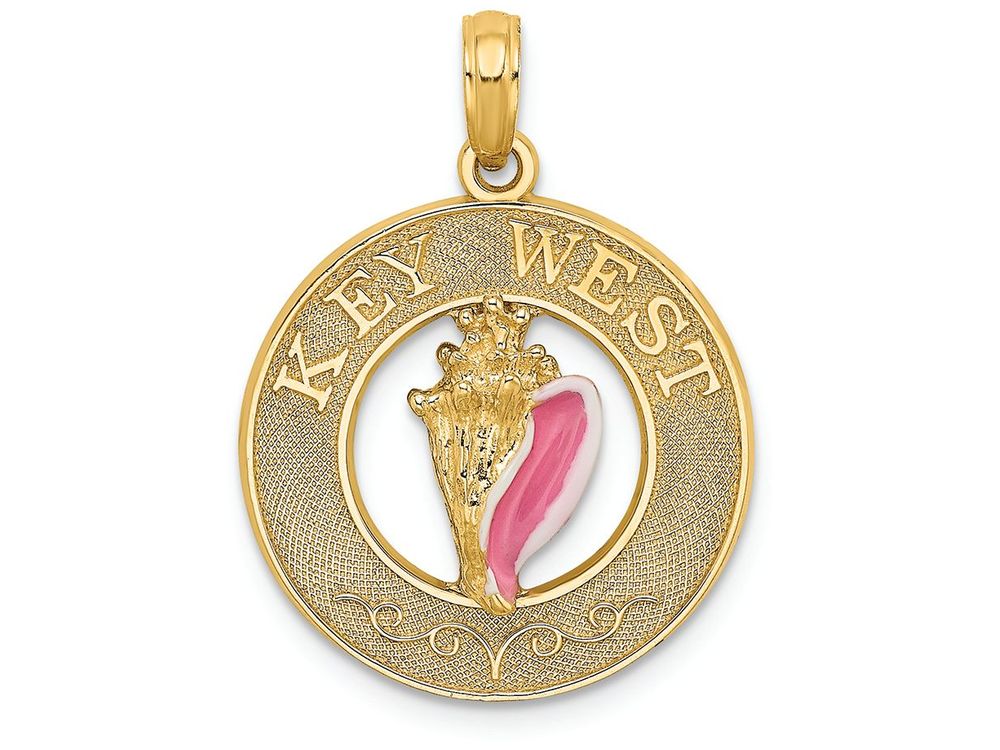 FJC Finejewelers 14k Yellow Gold Key West On Round Frame with Enamel Conch Shell Center Charm