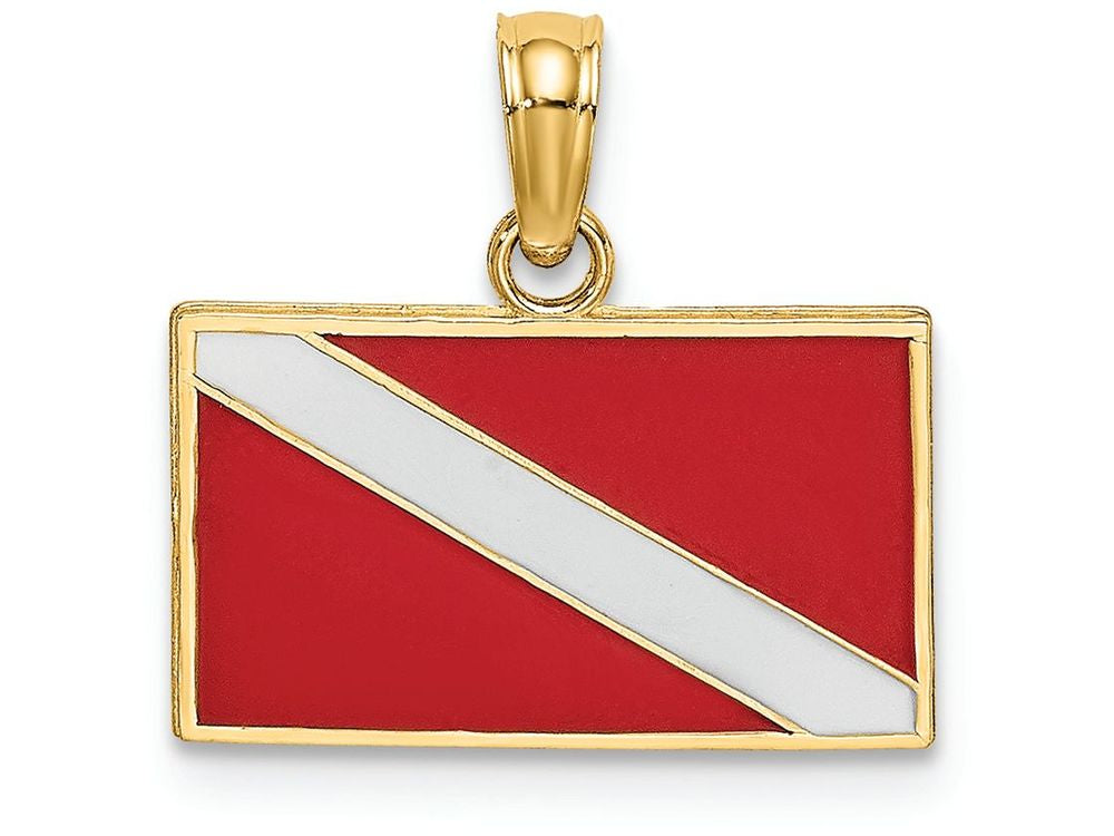 FJC Finejewelers 14k Yellow Gold Dive Flag with Red White Enamel Charm