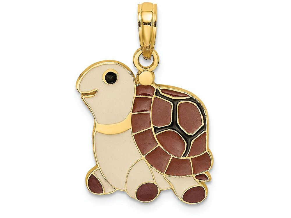 FJC Finejewelers 14k Yellow Gold Turtle with Brown Enamel Charm