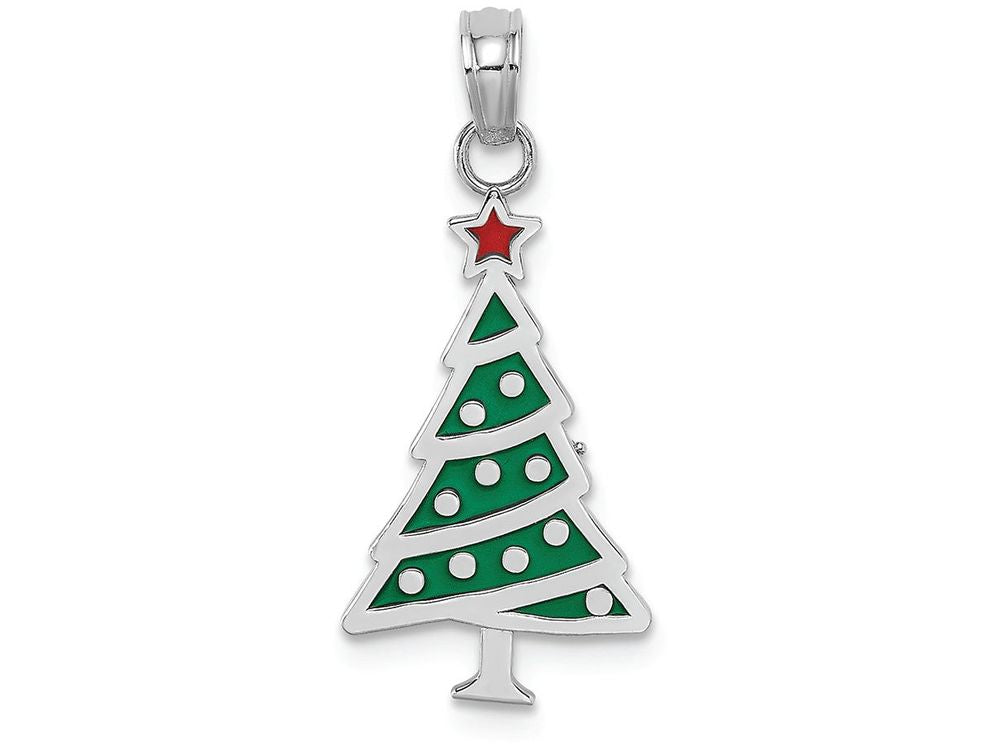 FJC Finejewelers 14k White Gold Green Christmas Tree with Red Enamel Star Charm