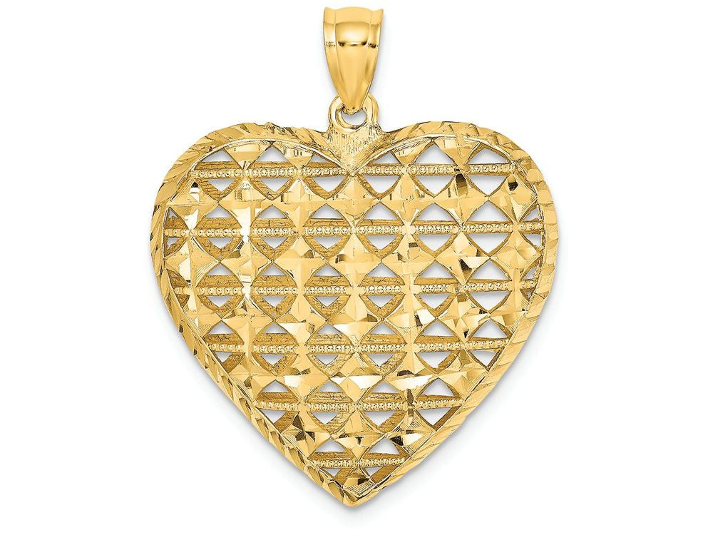 FJC Finejewelers 14k Yellow Gold 3d Puffed Heart with Marquise Pattern Bright Cut Charm