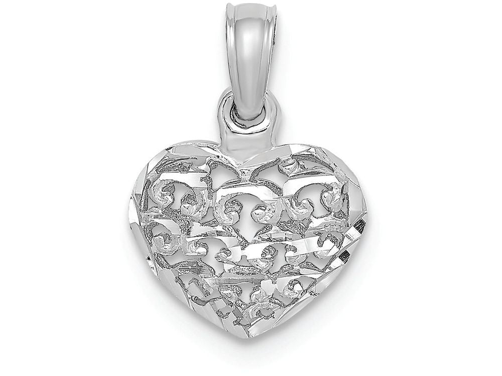 FJC Finejewelers 14k White Gold 3d Mini Bright Cut Puffed Heart Charm