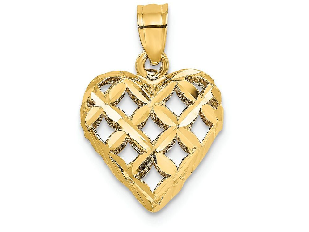 FJC Finejewelers 14k Yellow Gold 3d Puffed Bright Cut Heart Charmcut-out