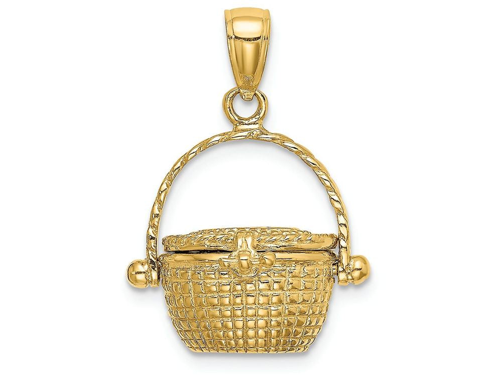 FJC Finejewelers 14k Yellow Gold 3d Nantucket Basket with Engraved Lid Handlemoveable Charm
