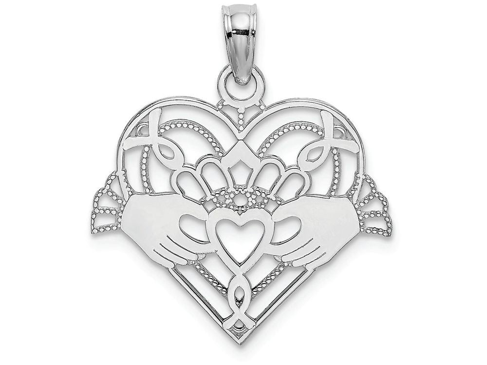 FJC Finejewelers 14k White Gold White Claddagh In Heart Polish Beaded Charm