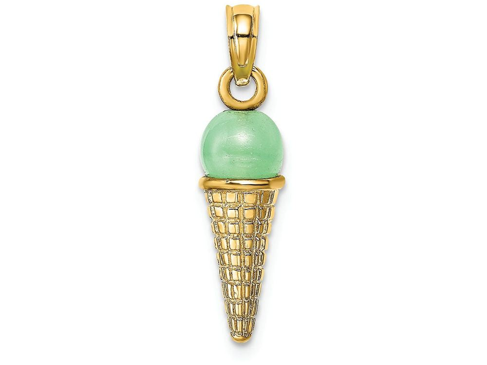 FJC Finejewelers 14k Yellow Gold 3d Green Tea Ice Cream Cone Charm with Green Bead