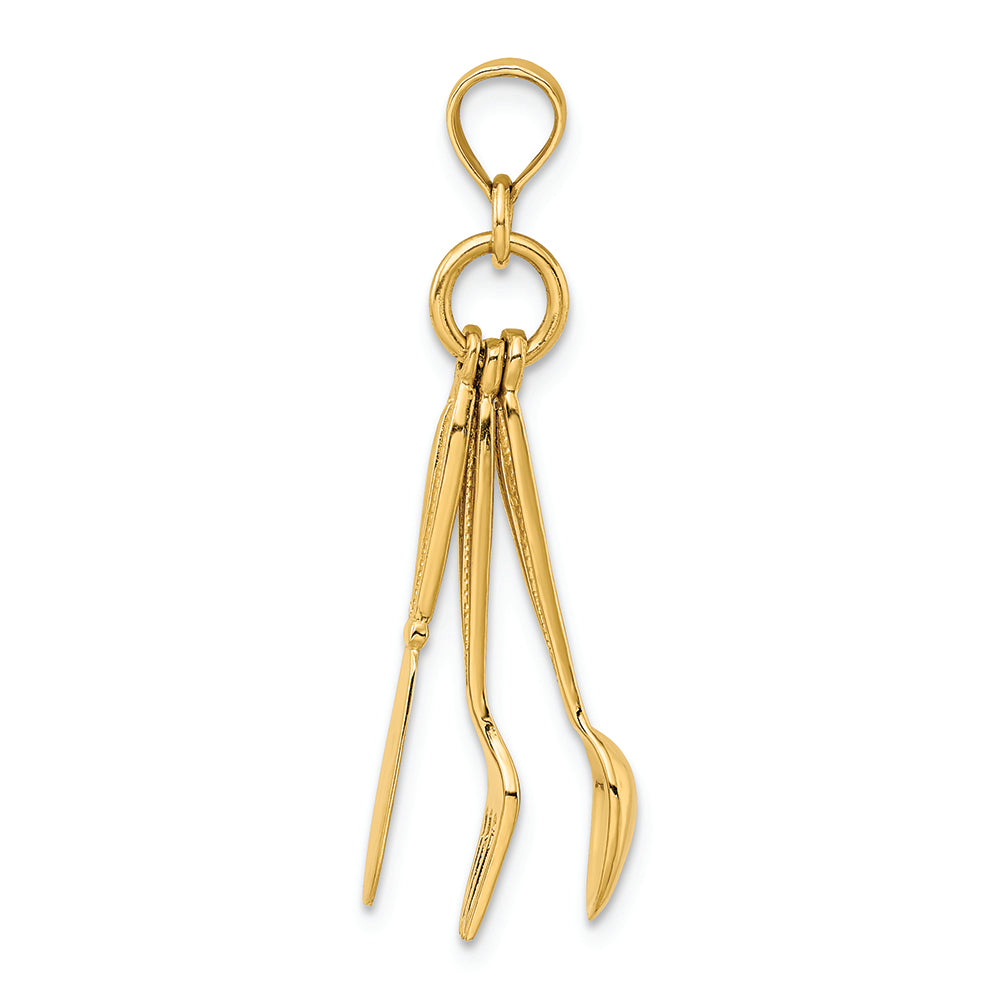 FJC Finejewelers 14k Yellow Gold 3d Table Knife Fork Spoon Collection Moveable Charm