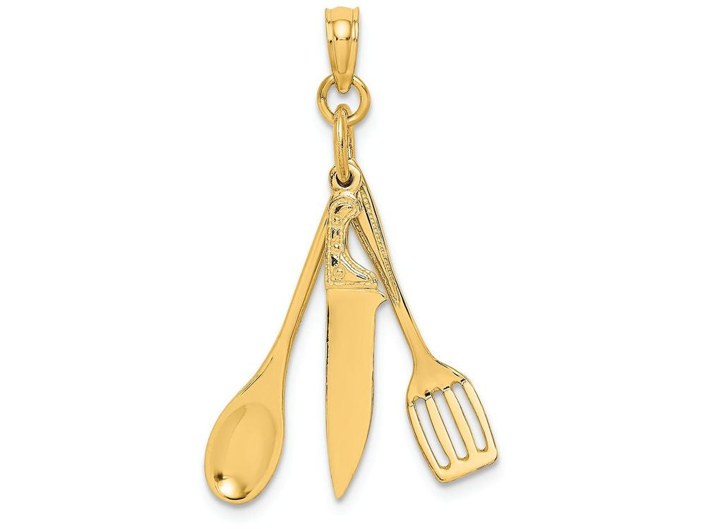 FJC Finejewelers 14k Yellow Gold 3d Spatula Wooden Spoon Butcher Knife Collection Moveable Charm