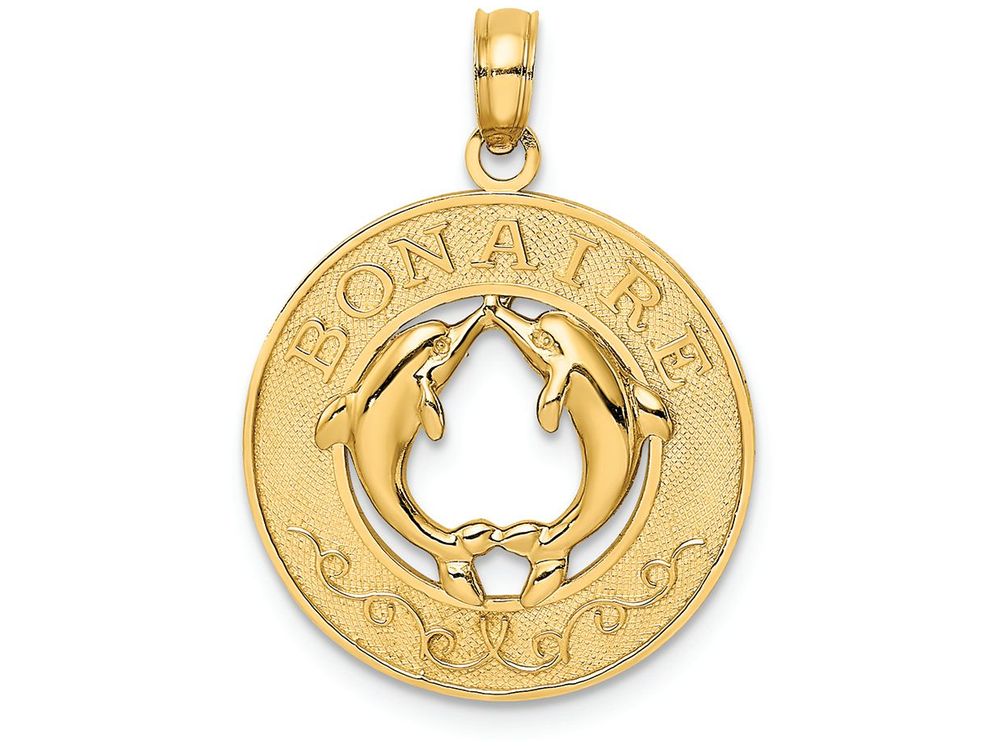 FJC Finejewelers 14k Yellow Gold Bonaire On Round Frame with Dolphins In Center Charm
