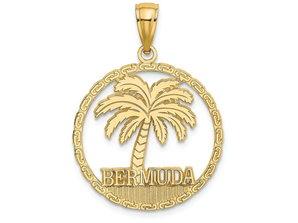 FJC Finejewelers 14k Yellow Gold Bermuda Under Palm Tree In Round Frame Charm
