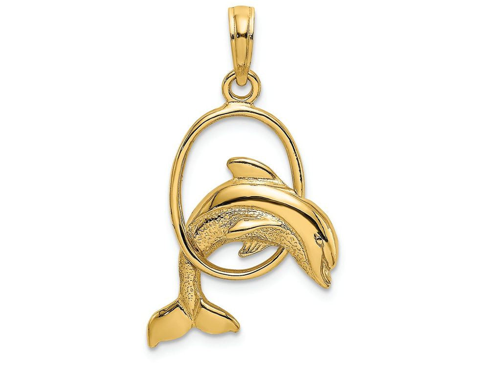 FJC Finejewelers 14k Yellow Gold Dolphin Jumping Thru Hoop Charm