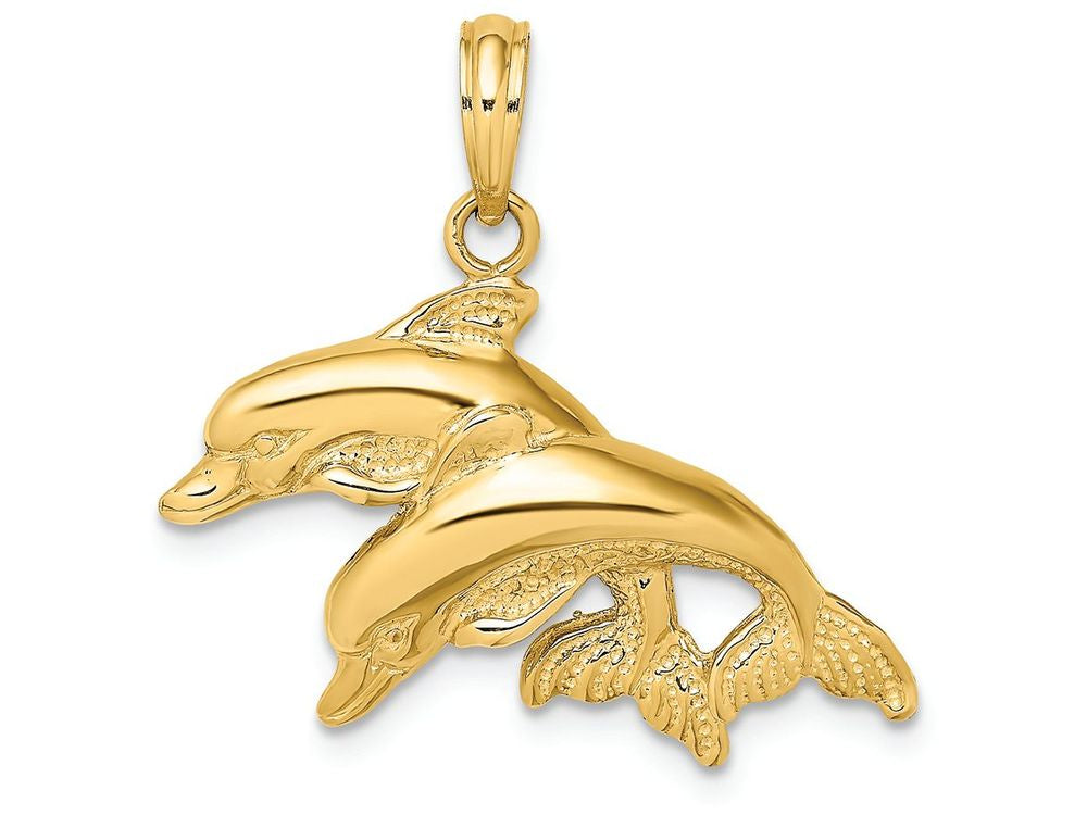 FJC Finejewelers 14k Yellow Gold Double Dolphins Polish Engraved Charm