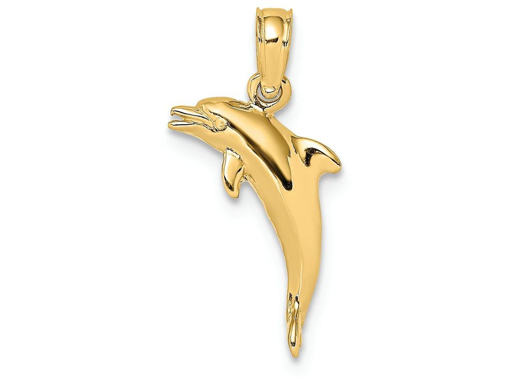 FJC Finejewelers 14k Yellow Gold 3d Mini Dolphin Jumping Polish Text Charm