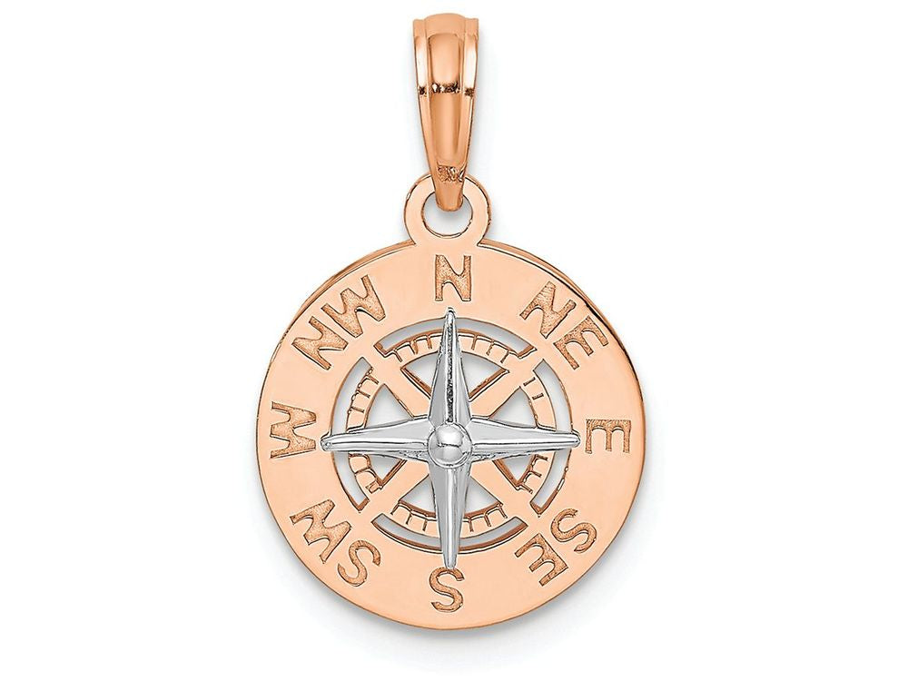 FJC Finejewelers 14k White with Rose Gold Nautical Compass White Needle Charm