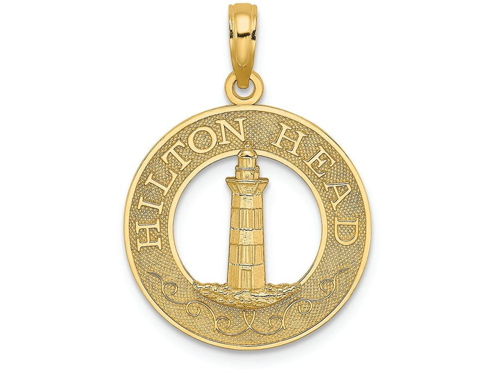 FJC Finejewelers 14k Yellow Gold Hilton Head On Round Frame with Lighthouse Center Charm
