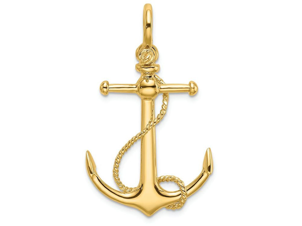 FJC Finejewelers 14k Yellow Gold 3d Anchor with Long T Bar Rope Shackle Bail Charm