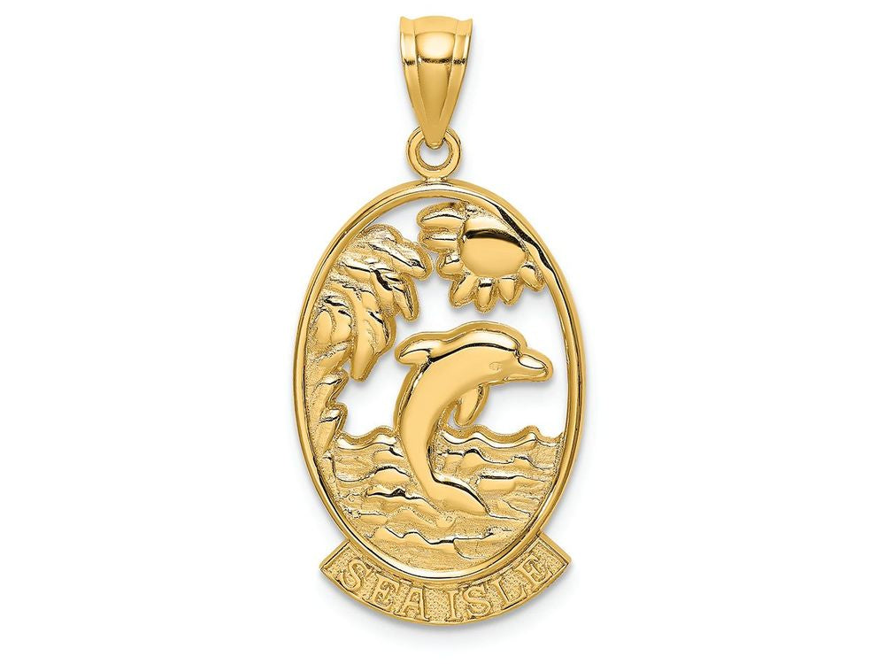 FJC Finejewelers 14k Yellow Gold Sea Isle with Dolphin Sunset In Frame Charm