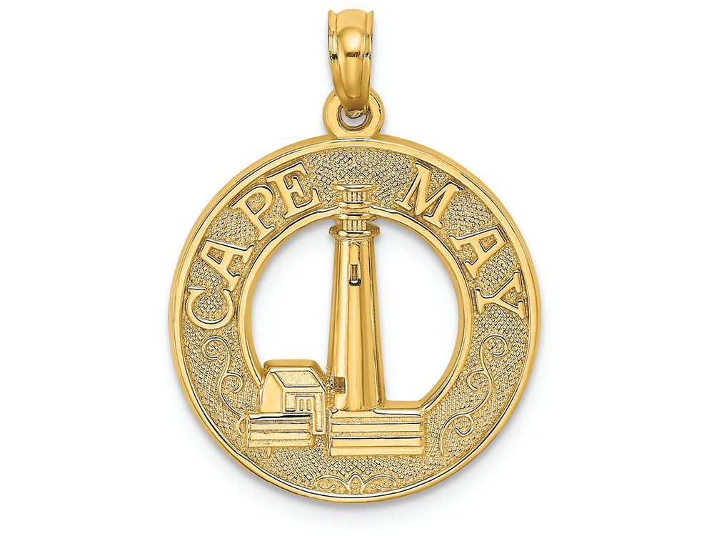 FJC Finejewelers 14k Yellow Gold Cape May Round Frame with Lighthouse Center Charm
