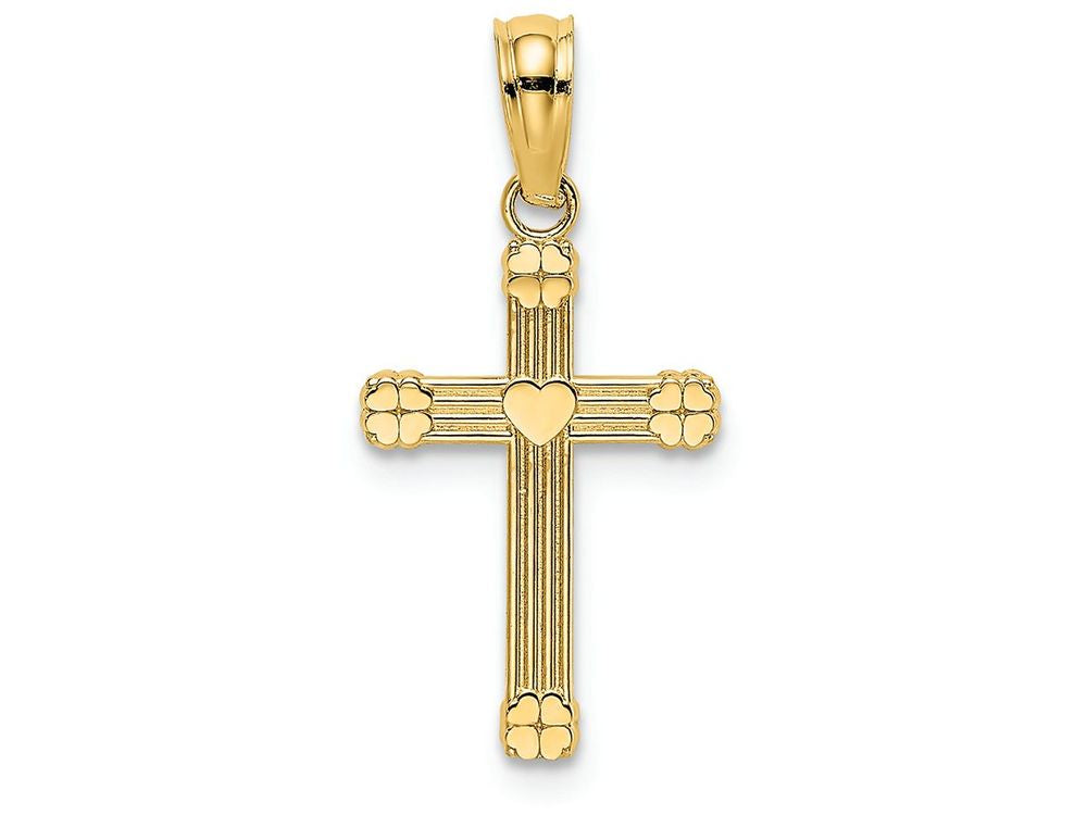 FJC Finejewelers 14k Yellow Gold Small Cross with Heart Center Lines Charm