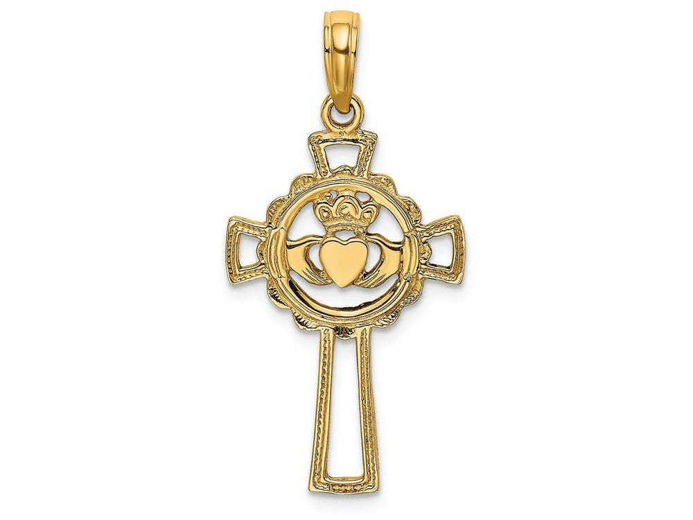 FJC Finejewelers 14k Yellow Gold Cross with Claddagh Charm