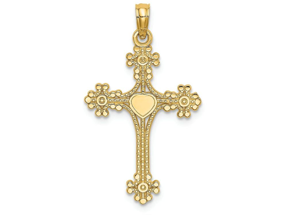 FJC Finejewelers 14k Yellow Gold Beaded Tip Cross with Heart Center Charm