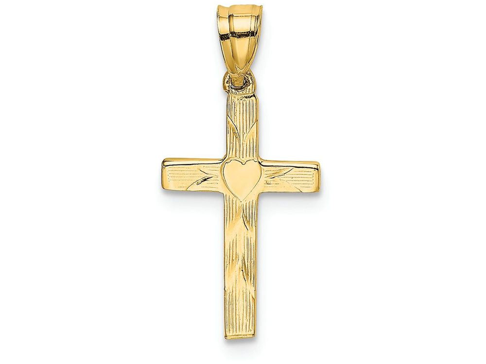 FJC Finejewelers 14k Yellow Gold Cross with Heart Center Polish Engraved Charm