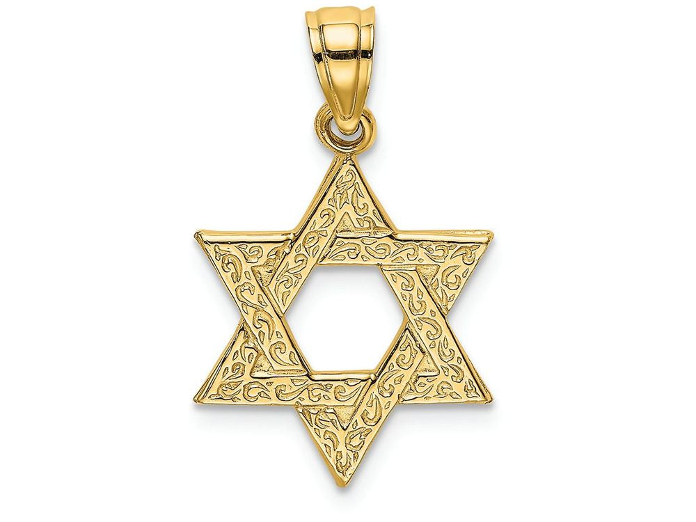 FJC Finejewelers 14k Yellow Gold Star Of David with Engraved Swirls - Jewish Charm