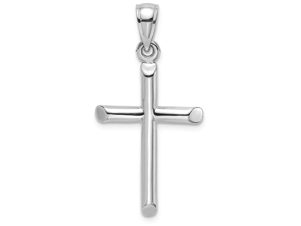 FJC Finejewelers 14k White Gold Cylinder Cross Polish Angled Tips Charm